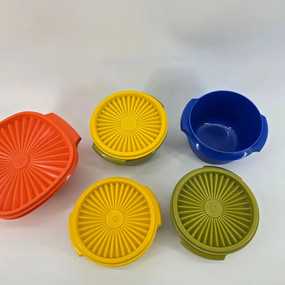 Tupperware Servalier Bowl Set Vintage Sunburst Lids Multicolor 5pc Set